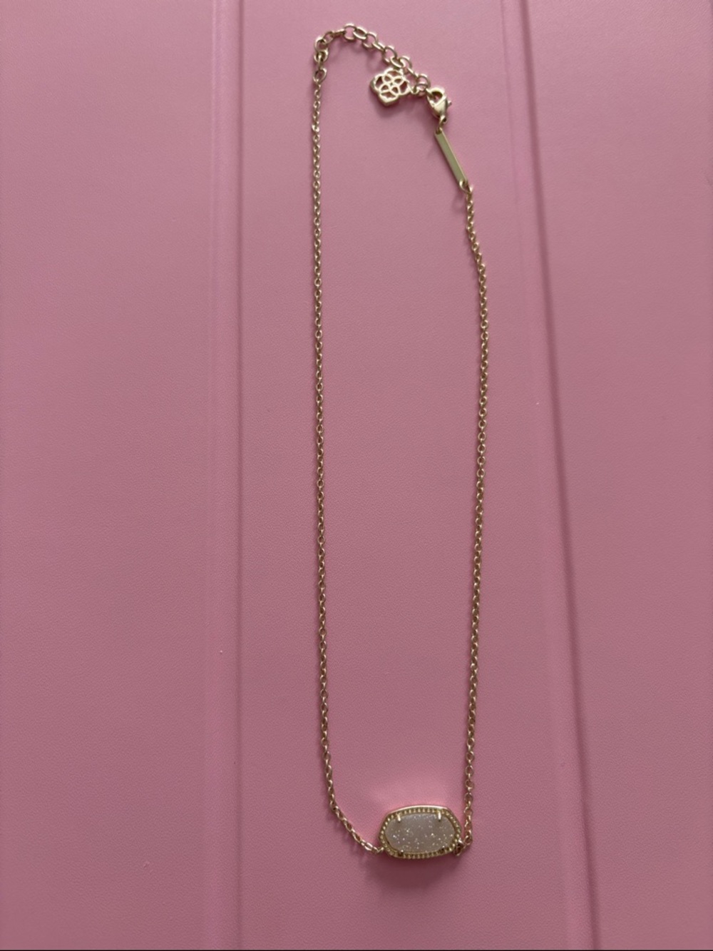 Kendra Scott Gold Chain Necklace with White Druzy Oval Pendant